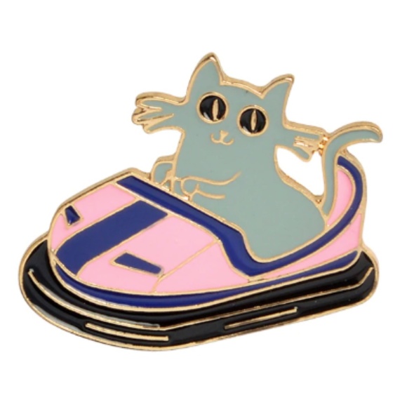 Jewelry - NEW Grey Cat Bumper Car Enamel Pin Brooch